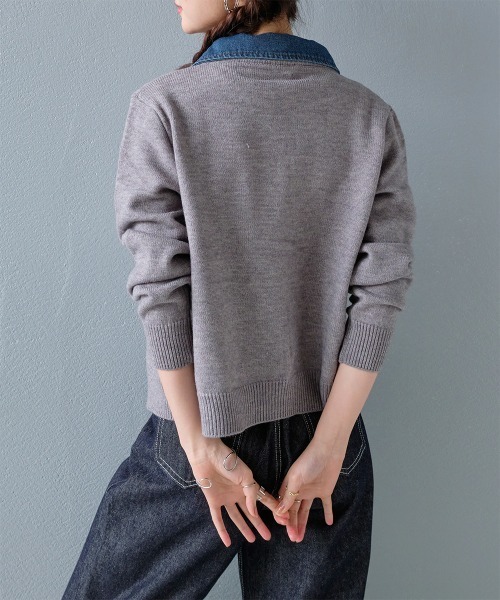 カーディガン シャツ襟付きロゴニットカーディガン レディース