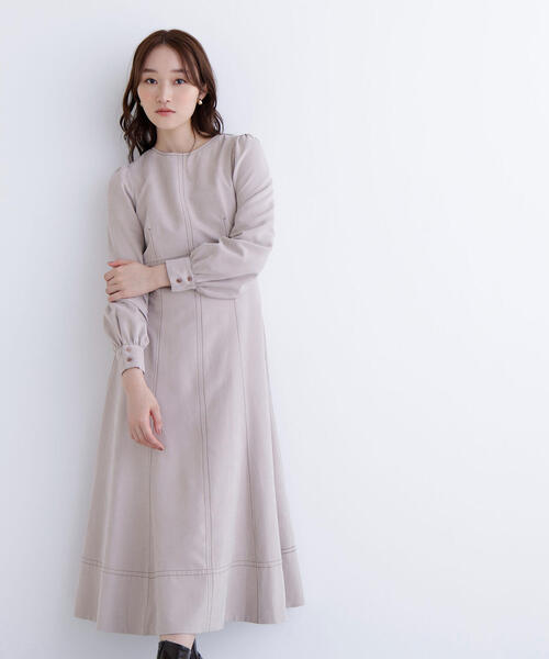 「NATURAL BEAUTY BASIC」 長袖ワンピース MEDIUM ベージュ系その他 レディース_画像3