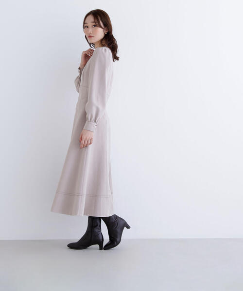 「NATURAL BEAUTY BASIC」 長袖ワンピース MEDIUM ベージュ系その他 レディース_画像4