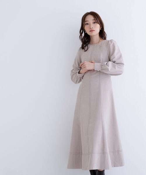 「NATURAL BEAUTY BASIC」 長袖ワンピース MEDIUM ベージュ系その他 レディース_画像9