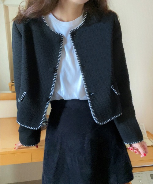 「LAUIR」 ノーカラージャケット MEDIUM アイボリー レディース_画像2