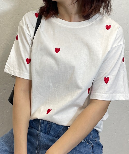 Roger&Raw（ロジャーアンドロウ） tシャツ ハート刺繍クルーTシャツ