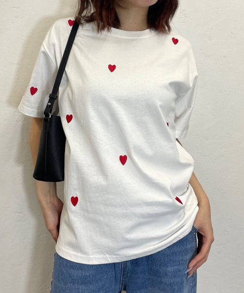 Roger&Raw（ロジャーアンドロウ） tシャツ 半袖 ハート刺繍クルーT