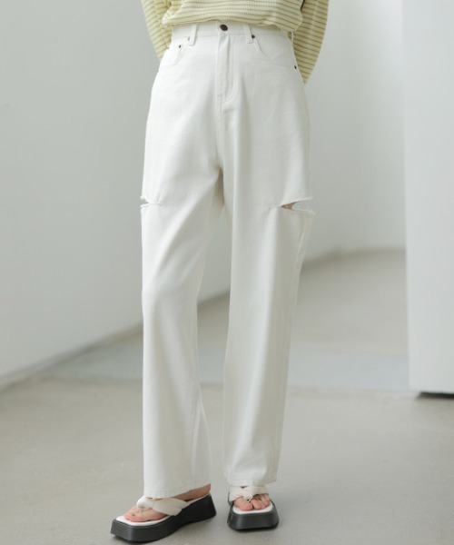 「COCOMOMO」 デニムパンツ M ホワイト レディース_画像9