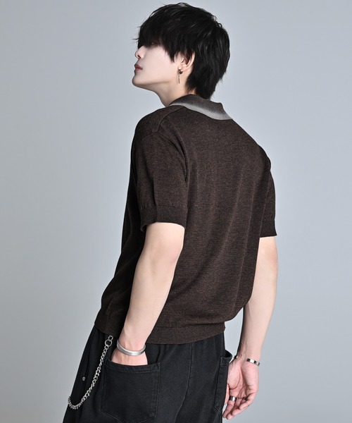 NODU ケーブル編みショートスリーブポロシャツ L ブラック NODU