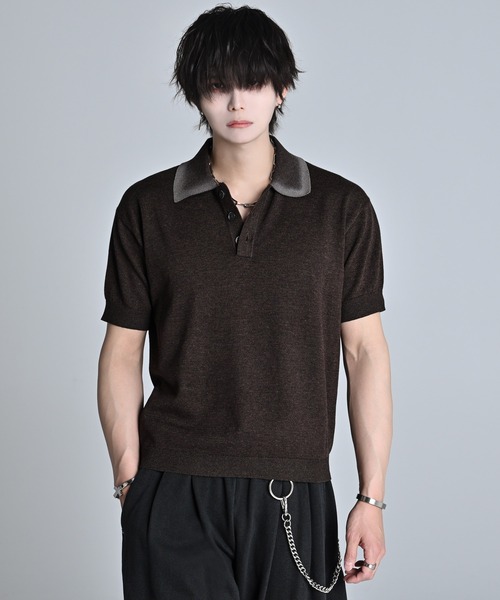 NODU ケーブル編みショートスリーブポロシャツ L ブラック NODU ケーブル編みショートスリーブポロシャツ L ブラックの通販 by