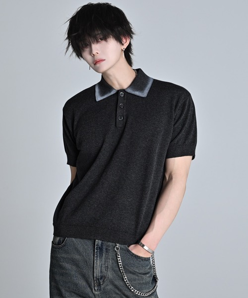 NODU ケーブル編みショートスリーブポロシャツ L ブラック NODU ケーブル編みショートスリーブポロシャツ L ブラックの通販 by