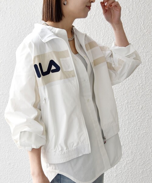 FILAレディースホワイト ジップアップアウター FILA（フィラ） ブルゾン アウター 「SHIPS any別注」FILA:「洗濯機