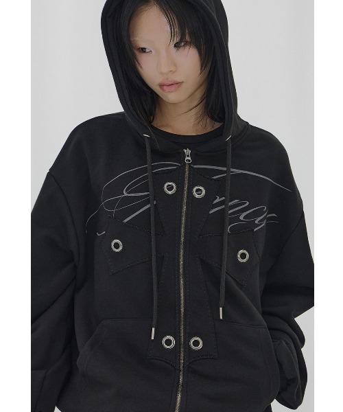 FANCY CLUB ビッグクロスアイレットジップアップパーカー FANCY CLUB（ファンシークラブ） パーカー A'GEM/9 × .kom「FANCY CLUB