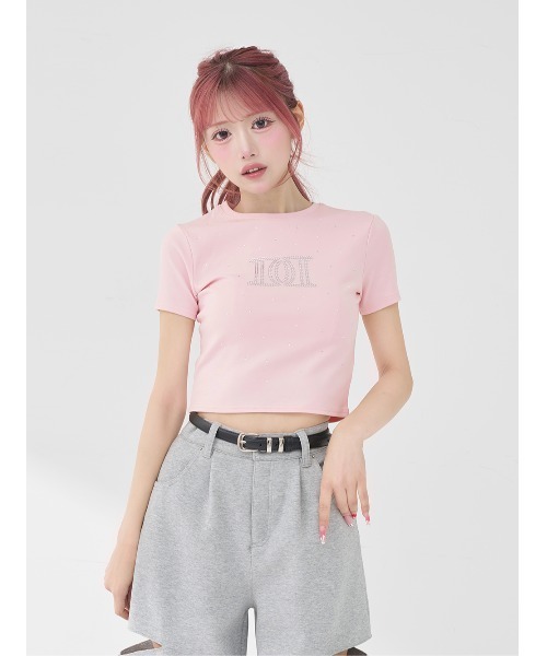 Darich ダーリッチ パールストーンロゴTシャツ Darich（ダーリッチ） tシャツ パールストーンロゴTシャツ レディース