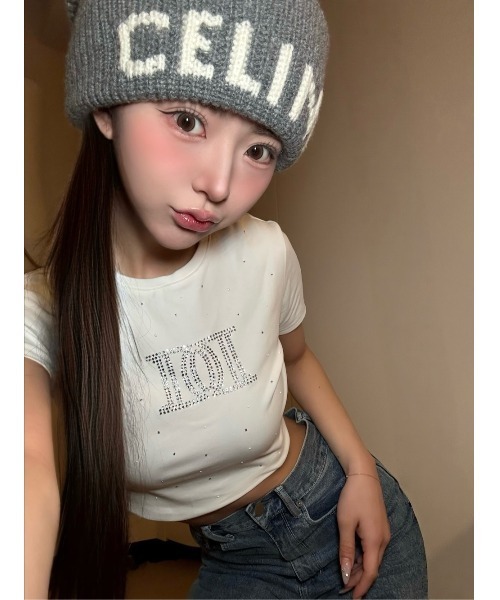 Darich（ダーリッチ） tシャツ パールストーンロゴTシャツ レディース