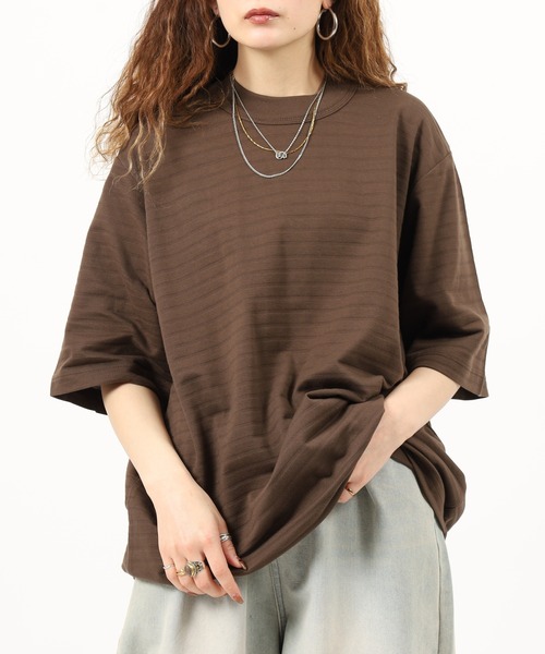 MN+LA tシャツ MN+LA STRIPED PIQUE MOCKNECK TEE ストライプモック