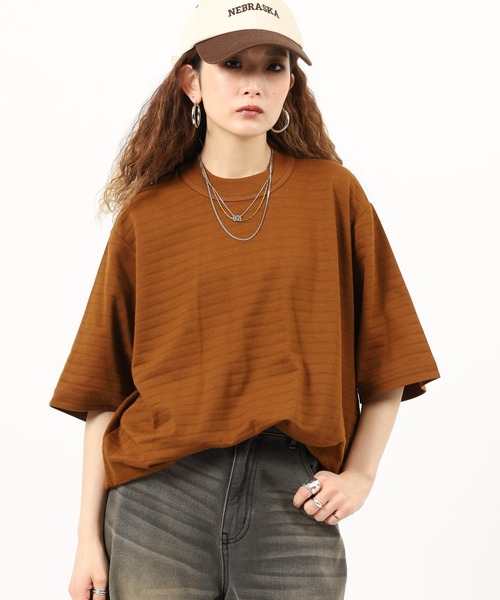 MN+LA tシャツ MN+LA STRIPED PIQUE MOCKNECK TEE ストライプモック