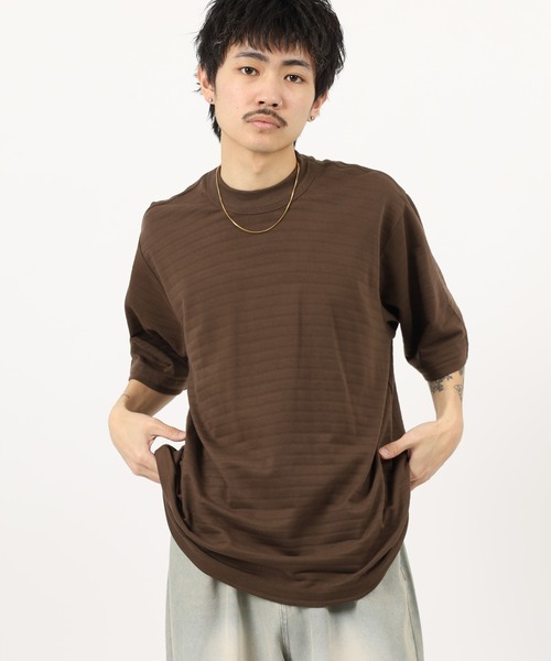 MN+LA tシャツ MN+LA STRIPED PIQUE MOCKNECK TEE ストライプモック