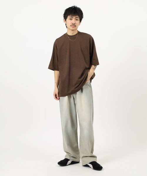 MN+LA tシャツ MN+LA STRIPED PIQUE MOCKNECK TEE ストライプモック