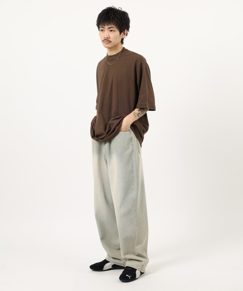 MN+LA tシャツ MN+LA STRIPED PIQUE MOCKNECK TEE ストライプモック