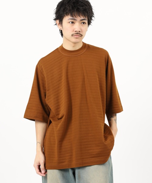 MN+LA tシャツ MN+LA STRIPED PIQUE MOCKNECK TEE ストライプモック