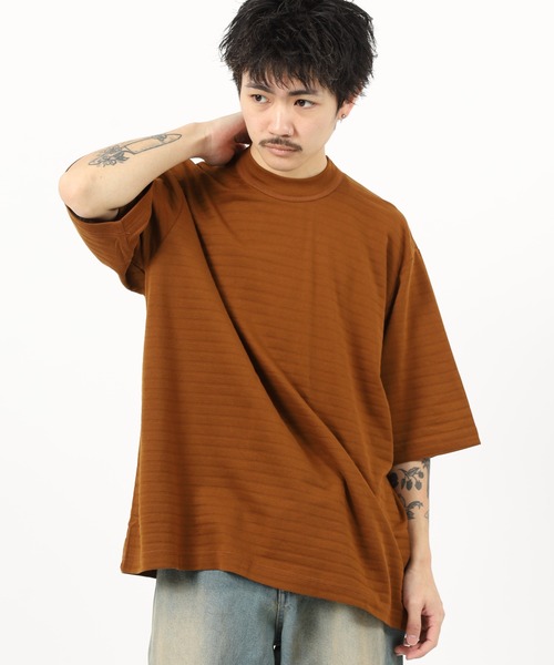 MN+LA tシャツ MN+LA STRIPED PIQUE MOCKNECK TEE ストライプモック