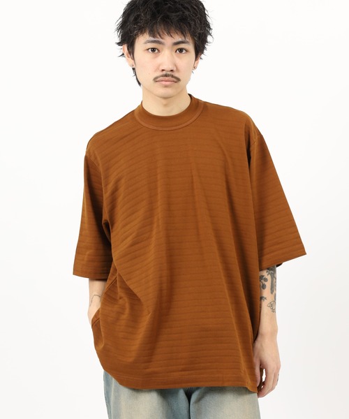 MN+LA tシャツ MN+LA STRIPED PIQUE MOCKNECK TEE ストライプモック