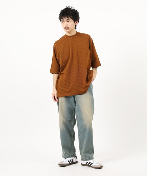 MN+LA tシャツ MN+LA STRIPED PIQUE MOCKNECK TEE ストライプモック