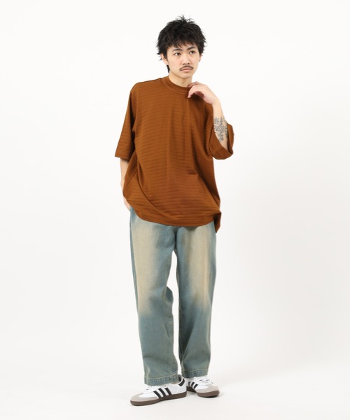 MN+LA tシャツ MN+LA STRIPED PIQUE MOCKNECK TEE ストライプモック