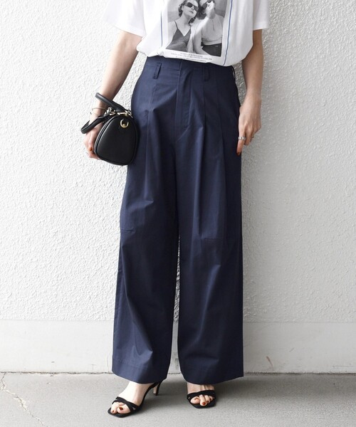 SHIPS any ワイドパンツ パンツ any:「洗濯機可能」コットン 2タック