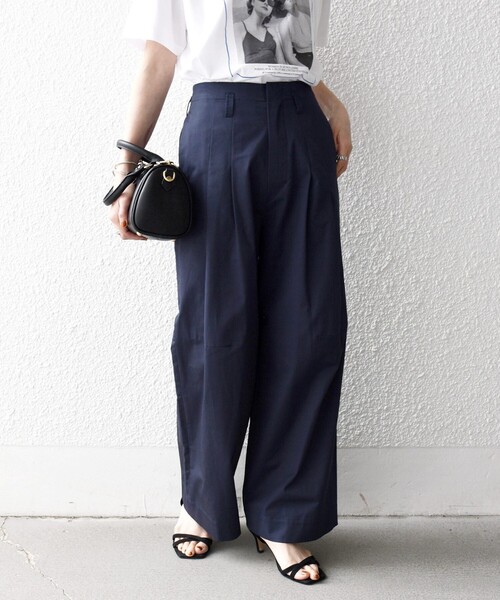 SHIPS any ワイドパンツ パンツ any:「洗濯機可能」コットン 2タック