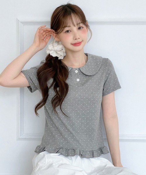 by muni:r tシャツ 半袖 ドットカラーフリル半袖Tシャツ/2026 SS 