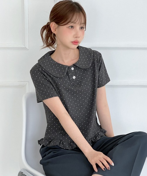 by muni:r tシャツ 半袖 ドットカラーフリル半袖Tシャツ/2026 SS 