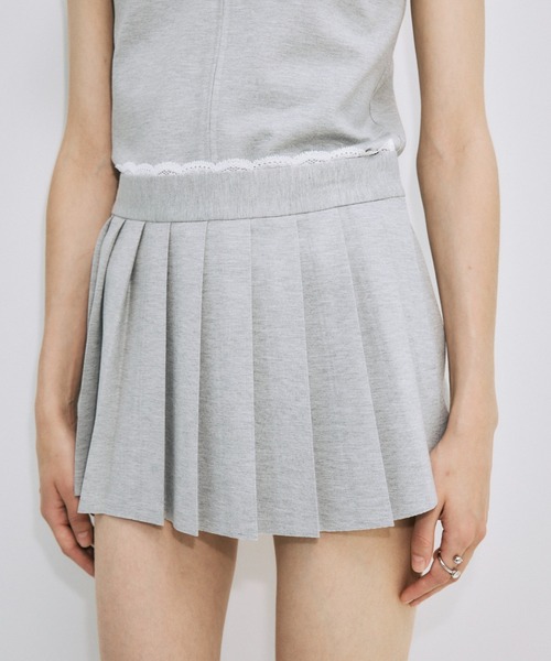 【MONSE】GREY×WHITE水玉 レイヤードSuitingミニスカート JOSE MOON（ジョゼムーン） スカート PLEATS MINI SKIRT/プリーツミニ
