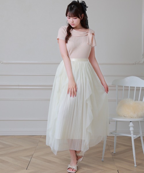 Anely ロング スカート シアー ラッフル フリル ロング プリーツ Anely ロング スカート シアー ラッフル フリル ロング プリーツ