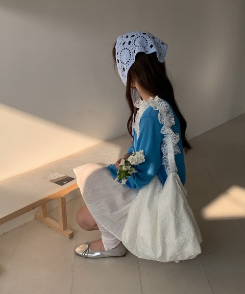 花柄刺繍トートバッグフリルショルダー NoBelle ショルダーバッグ バッグ 花柄フリルショルダーバック 肩掛け