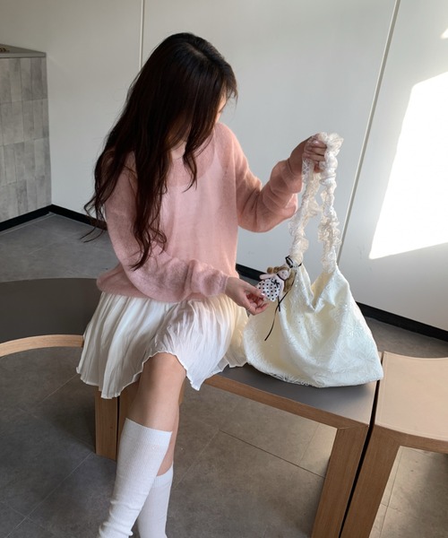 花柄刺繍トートバッグフリルショルダー NoBelle ショルダーバッグ バッグ 花柄フリルショルダーバック 肩掛け