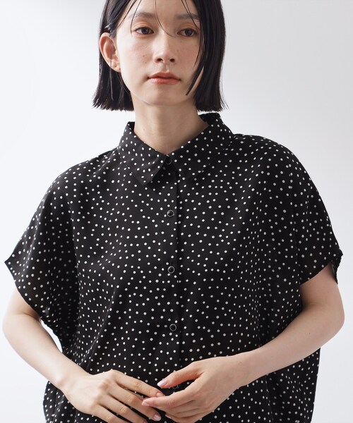 THE SHOP TK ブラウス シャツ 夏 半袖 大人のためのドット柄 襟付き