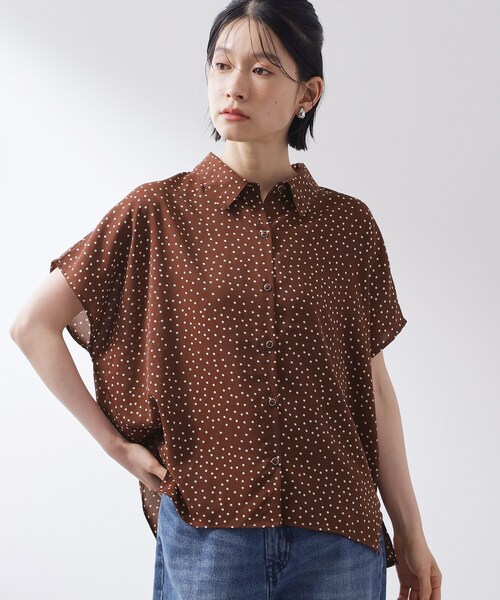 THE SHOP TK ブラウス シャツ 夏 半袖 大人のためのドット柄 襟付き