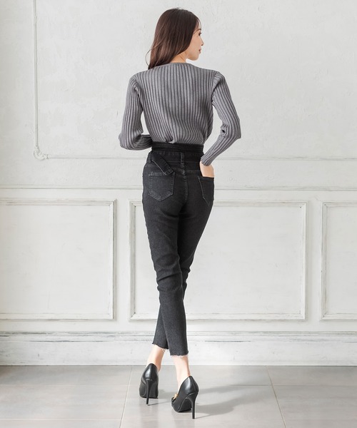 Julia Boutique ジーンズ デニム デニムパンツ ベルト付きハイウエスト 