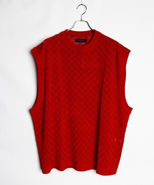WESTSEA ベスト ジレ 12G 麻タッチ 透かし編み ルーズニット