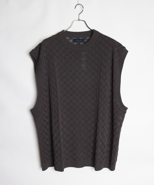 S♡ページ WESTSEA ベスト ジレ 12G 麻タッチ 透かし編み ルーズニット