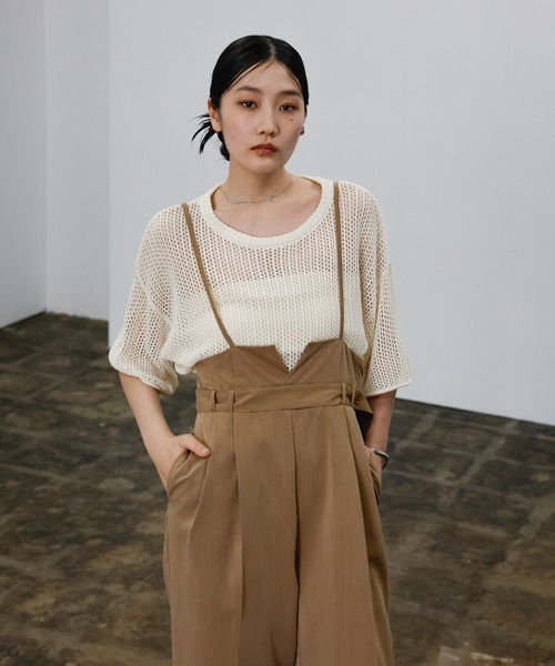 【美品】TANタン 2WAY リネン混 メッシュニットトップス 美品】TANタン 2WAY リネン混 メッシュニットトップス
