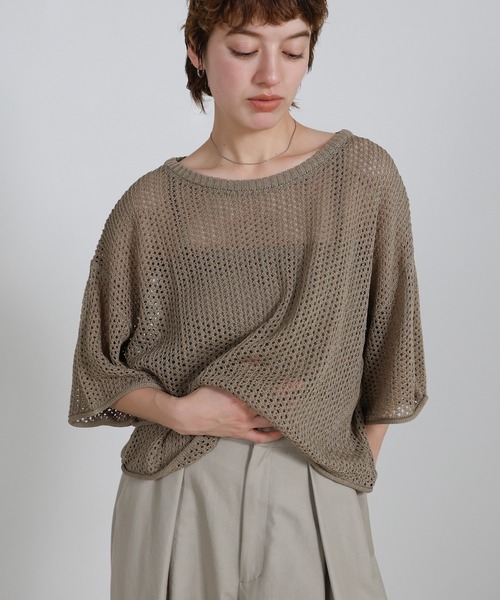 【1253】✨美品✨DeuxiemeClasse麻100％　メッシュトップス select MOCA（セレクトモカ） ニット セーター リネンタッチメッシュ