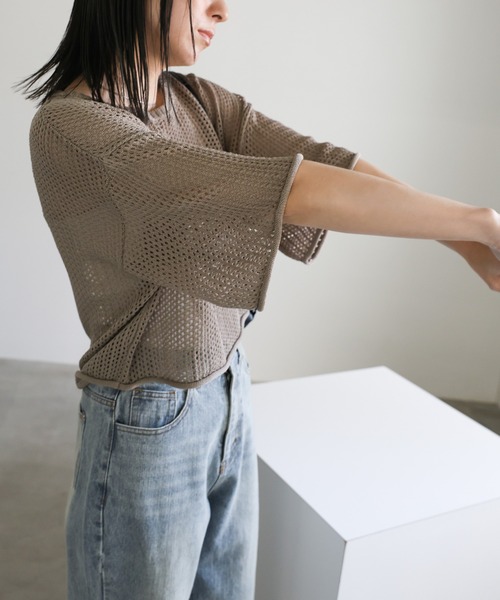 ニット セーター リネンタッチメッシュニットトップス レディース | select MOCA | 12