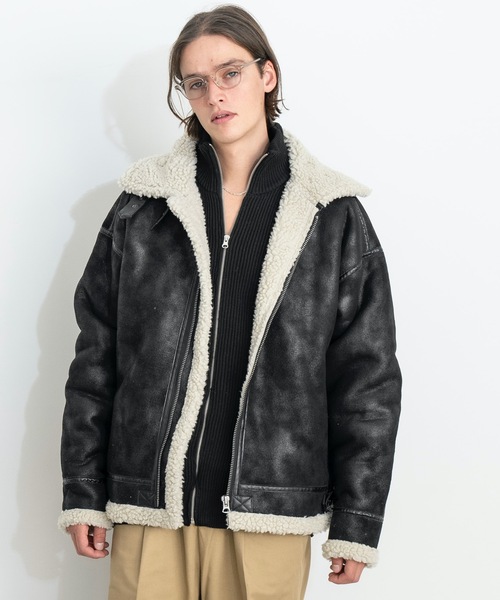 メルトン ウール ジップ ピーコート メンズ Pコート フェイクムートン