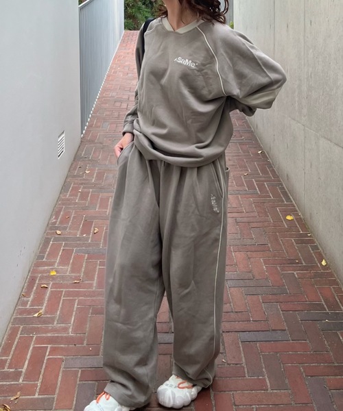 トレーナー スウェット ロゴ刺繍パイピングラグランスウェット