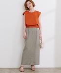 ロング スカート リネンライクサイドベルトデザ...の詳細画像3