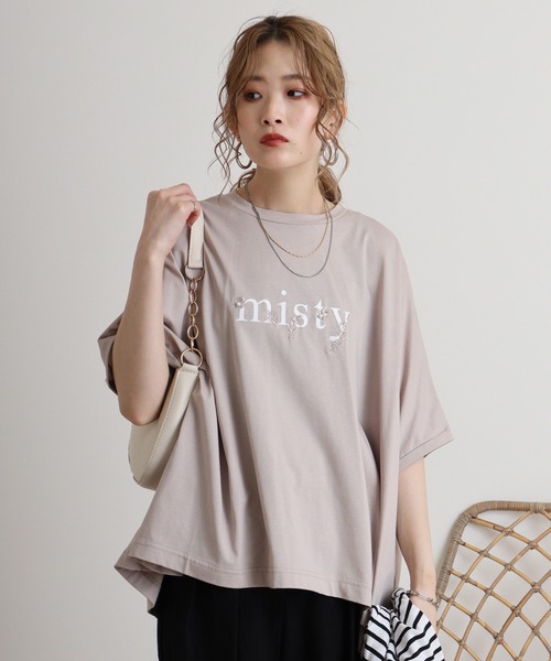 tシャツ Eglantine 刺繍ロゴカットソー レディース EGLANTINE tシャツ Eglantine ロゴプリント×フラワー刺繍