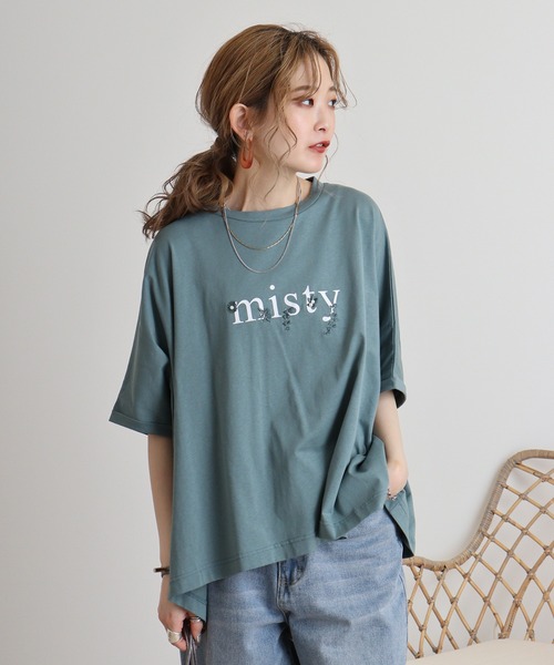 EGLANTINE tシャツ Eglantine ロゴプリント×フラワー刺繍