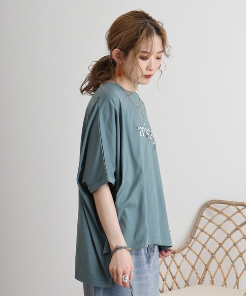 tシャツ Eglantine 刺繍ロゴカットソー レディース EGLANTINE tシャツ Eglantine ロゴプリント×フラワー刺繍
