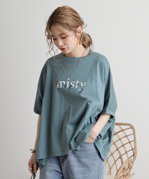 tシャツ Eglantine ロゴプリント×フラワー刺繍カットソー レディース EGLANTINE tシャツ Eglantine ロゴプリント×フラワー刺繍