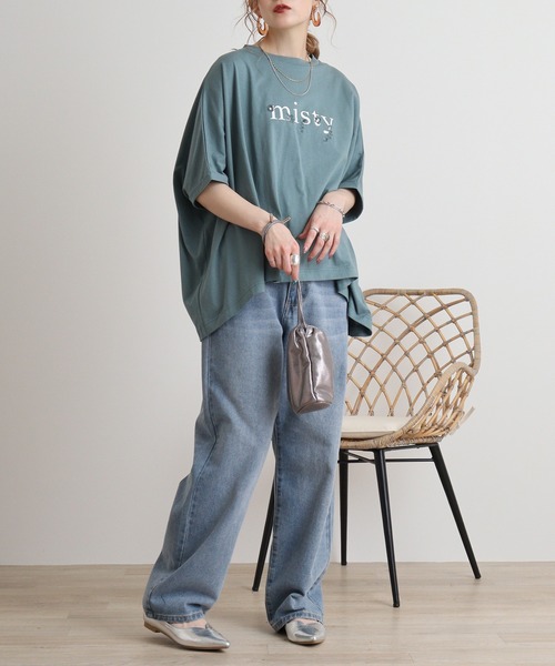 tシャツ Eglantine 刺繍ロゴカットソー レディース EGLANTINE tシャツ Eglantine ロゴプリント×フラワー刺繍