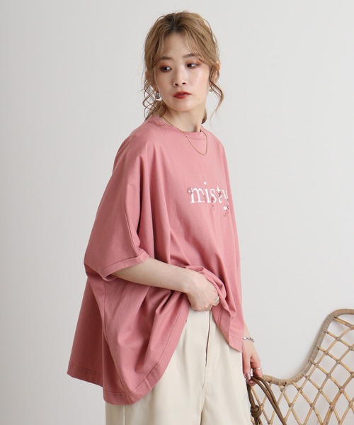 tシャツ Eglantine ロゴプリント×フラワー刺繍カットソー レディース EGLANTINE tシャツ Eglantine ロゴプリント×フラワー刺繍